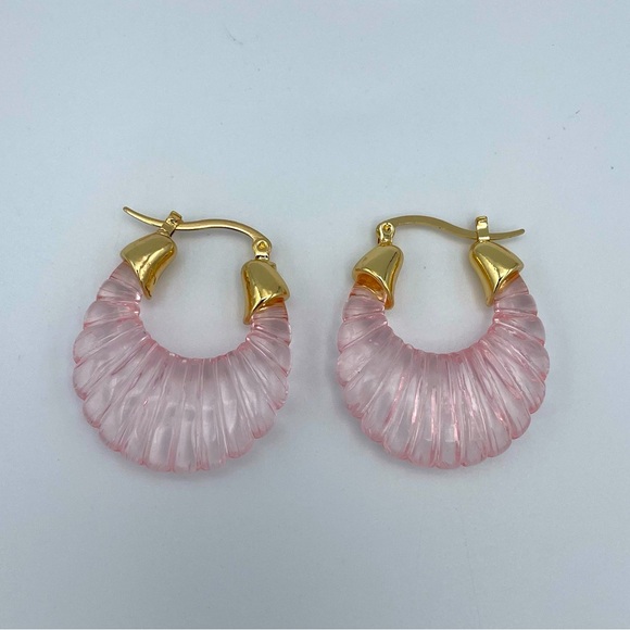 Nakamol Pink Scalloped Hoop Earrings NWT - Picture 2 of 4